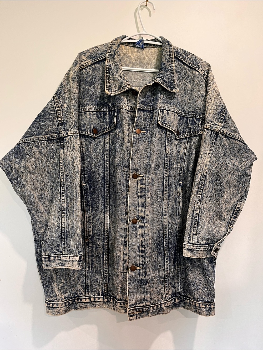 Vintage Men’s Acid Wash Denim Jacket 80s Bravo Jean Jacket Batwing Coat